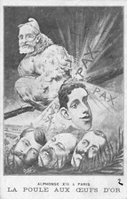 C2054) SATIRICA RE ALFONSO XIII DI SPAGNA L'OCA DALLE UOVA D'ORO VIAGGIATA 1905