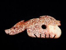 Vecchio pettine testa di mostro doppio antico intagliato pietra giada nefrite #02062505