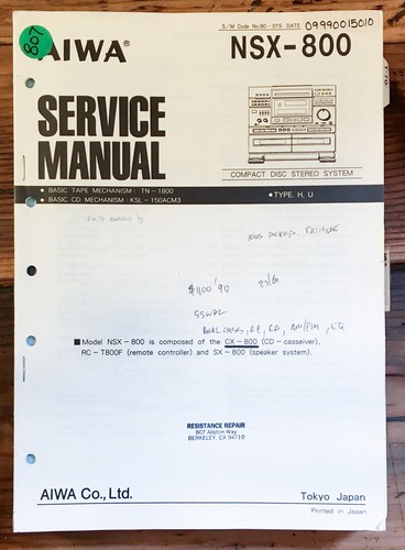Aiwa nsx 800 - stereo, manuale