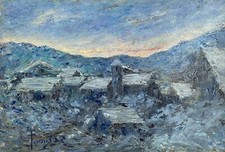 QUADRO DIPINTO OLIO TAVOLA Ferraris PAESAGGIO OSSOLANO INVERNO NEVE DIVISIONISTA