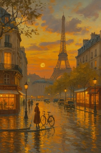 Sunset over eiffel tower - tower, in