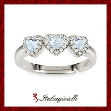 Splendido Anello Trilogy Cuori tipo Acquamarina Argento 925 Rodiato Oro Bianco