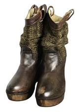 Stivali BED STU BRUGES donna marrone stivaletto slouch legno zeppa calzolaio taglia 8