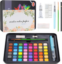 Set Acquerelli Professionali, 48 Colori,Con Pennello Ad Acqua, Tavolozza, Pennar