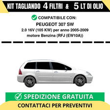 Tagliando per PEUGEOT 307 SW 2.0 16V 105 kw Benzina 2005-2009 - 5 Lt di olio ...