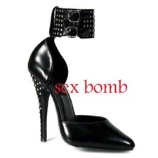SEXY scarpe DOMINA NERA in PELLE tacco 15 n. 36 Cavigliera Borchie GLAMOUR 