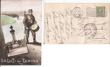 STORIA POSTALE CARTOLINA SALUTI DA TORINO 1913. LEGGERE PIEGHE FP