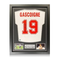 Maglia da calcio dell'Inghilterra autografata da Paul Gascoigne. Incorniciato