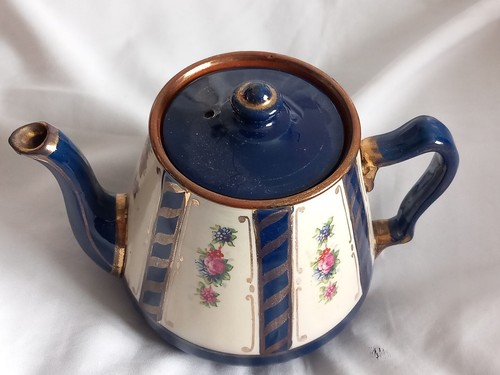 Victorian teapot blue cream - victorian,