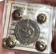 20 CENTESIMI 1919 ESAGONO CONIATO SU 20 CENT. UMBERTO I PERIZIATO FIOR DI CONIO 