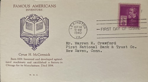 Fdc 1940 cyrus mccormick - fdc~1940, h.