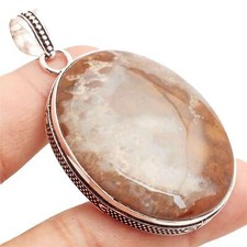 Fossil Corallo Gemma Placcato Argento Handmade Pendente Gioielli Regalo 5cm