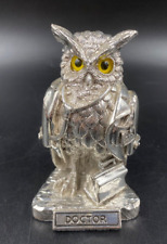 Scultura statua statuetta soprammobile GUFO Uccello Civetta DOTTORE Argentato