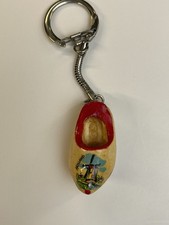 Vintage Holland Wooden Shoe Keychain Dutch Clog Souvenir Windmill