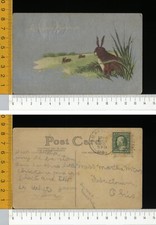 V0200] BUONA PASQUA  EASTER - CONIGLI LEPRI IN MEZZO A PRATO  _ 1910