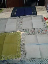 Lotto 5 centrini vintage, cotone bordo fatto a mano all'uncinetto 