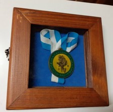 Mini-Bacheca espositore, in legno e vetro, per una medaglia "importante",