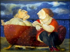 Pino Procopio, "Corteggiamento" - Olio su Tela 40x30 cm. Certificato