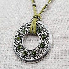 Green Necklace Silver tone