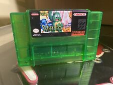 Super Nintendo SNES Whirlo solo carrello verde trasparente. Etichetta professionale in vinile.
