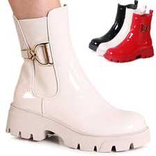 Scarpe Donna Vernice Stivaletti Plateau Chelsea Boots Booties Stivali Corti Alla