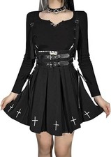 mini gonna nera goth dark gothic punk bondage bretelle steampunk croci tg S E M