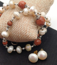 PERLE D'ACQUA DOLCE E PIETRA DEL SOLE - COLLANA E ORECCHINI