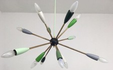 Metà Secolo Stile Multicolore 12 Arms Decorativo Ottone Sputnik Luce Lampadario