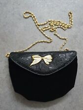 Vintage anni '80 pochette borsa a tracolla nera  e oro catena dorata con fiocco
