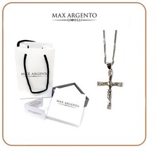 COLLANA E CIONDOLO CROCE JESU' CON ZIRCONI ARGENTO 925