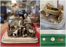 RARO GRUPPO SCULTOREO PORCELLANA A. Borsato Ottuagenari ANZIANI con CANE VINTAGE