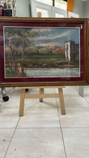 Quadro " Paesaggio antico con laghetto " dipinto su tela con cornice 79*57