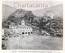 1892 Incisione BADIA SAN FRUTTUOSO CAMOGLI GENOVA  Liguria
