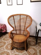 Bellissima poltrona in vimini con schienale alto avvolgente anni 60