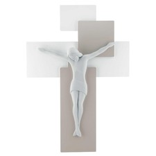 BONGELLI PREZIOSI Crocifisso Moderno Bianco e Nocciola 17x12cm Marmorino
