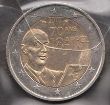 E091 Moneta Coin FRANCIA: 2 euro 2010 Commemorativo 70 Ans Appel 18 Juin FDC