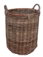 Cesto Porta Legna Vimini in Giunco bordo in Rattan cm.33x40 H con manico H 48cm.