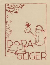 100699 ex libris antico cm 10,5 x 8 dora geiger innaffiatoio