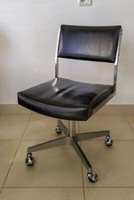 ♥ SEDIA POLTRONCINA IN PELLE NERA CROMATA VINTAGE DESIGN MOBILTECNICA INDUSTRIAL