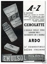 PUBBLICITA' 1942 EMULSOL PRODOTTI CASA  SAPONE CEROLATTE ARDO PAGLIETTA MILANO 