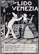 PUBBLICITA' 1923 LIDO DI VENEZIA HOTELS BALLI MASCHERE CARNEVALE  SORGIANI