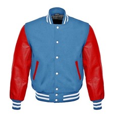 Bomber Varsity in lana blu