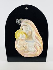 Statua Ceramica “Madonna Con Bambino” Capoletto Da Parete Su Base Vetro Anni ‘50