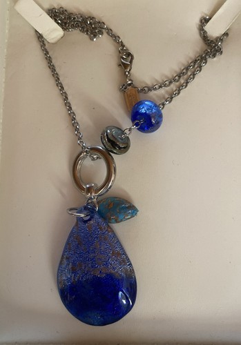 Collana vetro blu firmata - vetro,