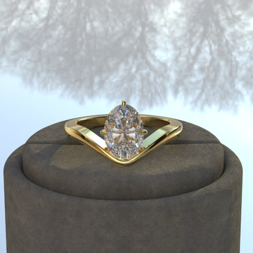 Anello solitario ovale - , con