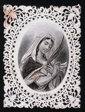 Sainte Agnès - Image pieuse ancienne XIXe en papier dentelle - Canivet F045