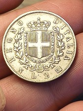 Argento Splendida 2 LIRE STEMMA 1863 NAPOLI Regno d'Italia QSpl