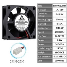 Gdstime 60x60x20mm 6020 Fan 12V