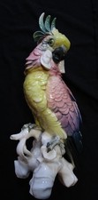 Statua porcellana pappagallo cacatua uccellino plastica Karl Ens 28 cm verde marca mulino
