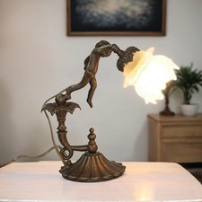 Lampada da tavolo lampada in ottone vetro fatta a mano decorazione putti stile liberty premium
